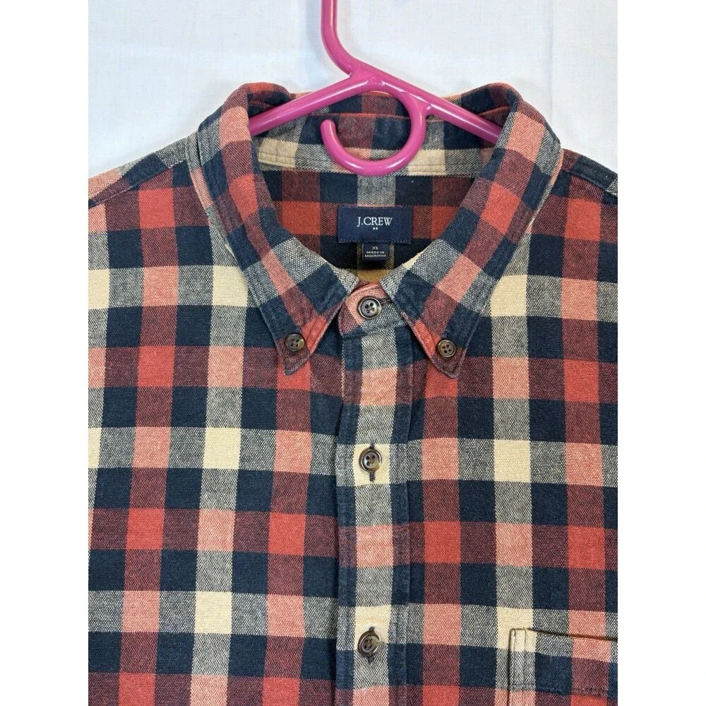 J Crew Cotton Twill L/S Button Shirt Red/Blue Plaid Suede Elbows Men’s XL